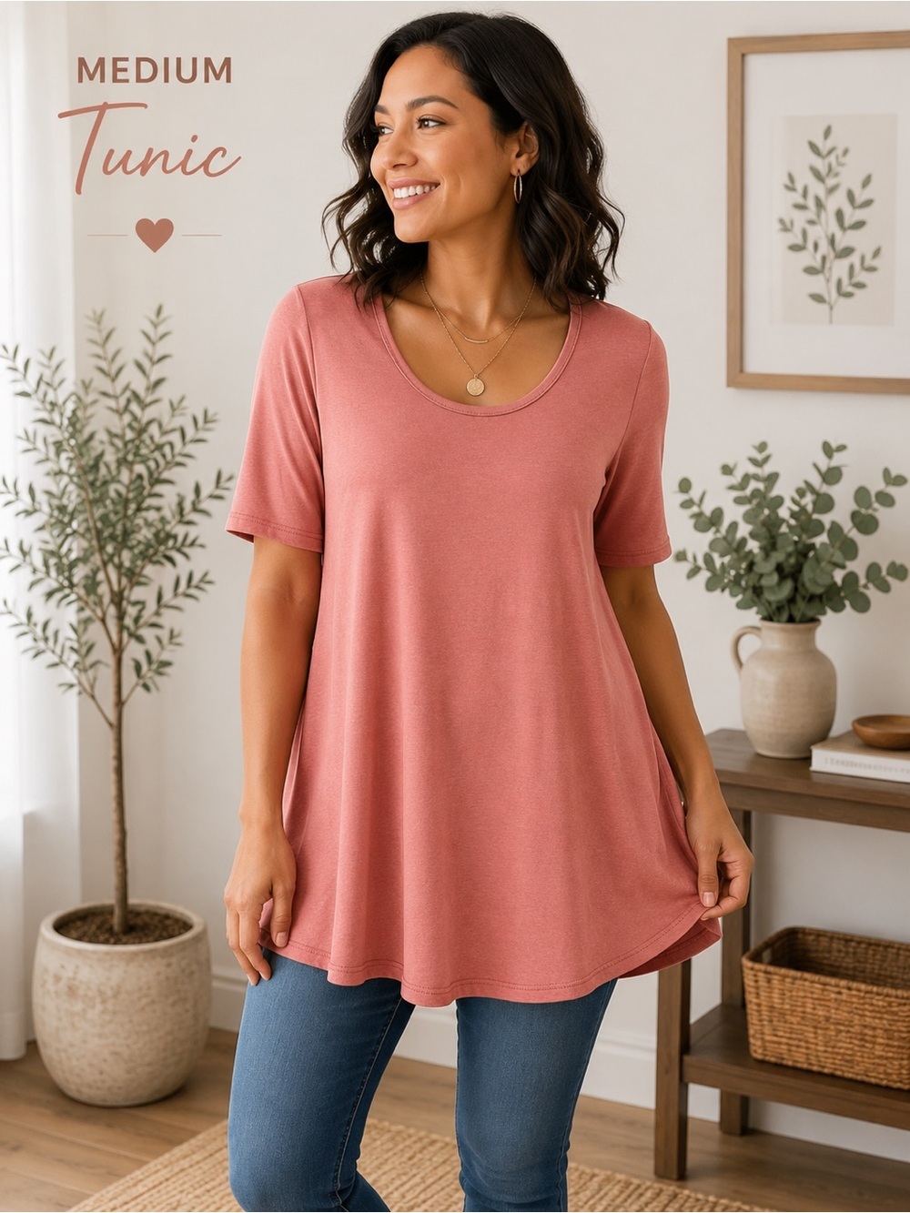 LuLaRoe Scoop Neck Short Sleeve Tunic in Dusty Rose MEDIUM